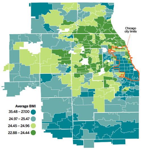 map of bmi index in Chicago and surrounding areas